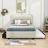 Full Velvet Upholstered Platform Bed Frame with Twin Trundle and Storage