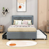 Full Velvet Upholstered Platform Bed Frame with Twin Trundle and Storage