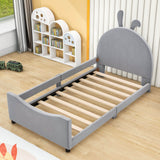 Cute Twin Size Low Profile Upholstered Toddler Bed with Rails