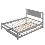 Full Size Platform Bed with Pop Up Trundle and Headboard - [Wood]