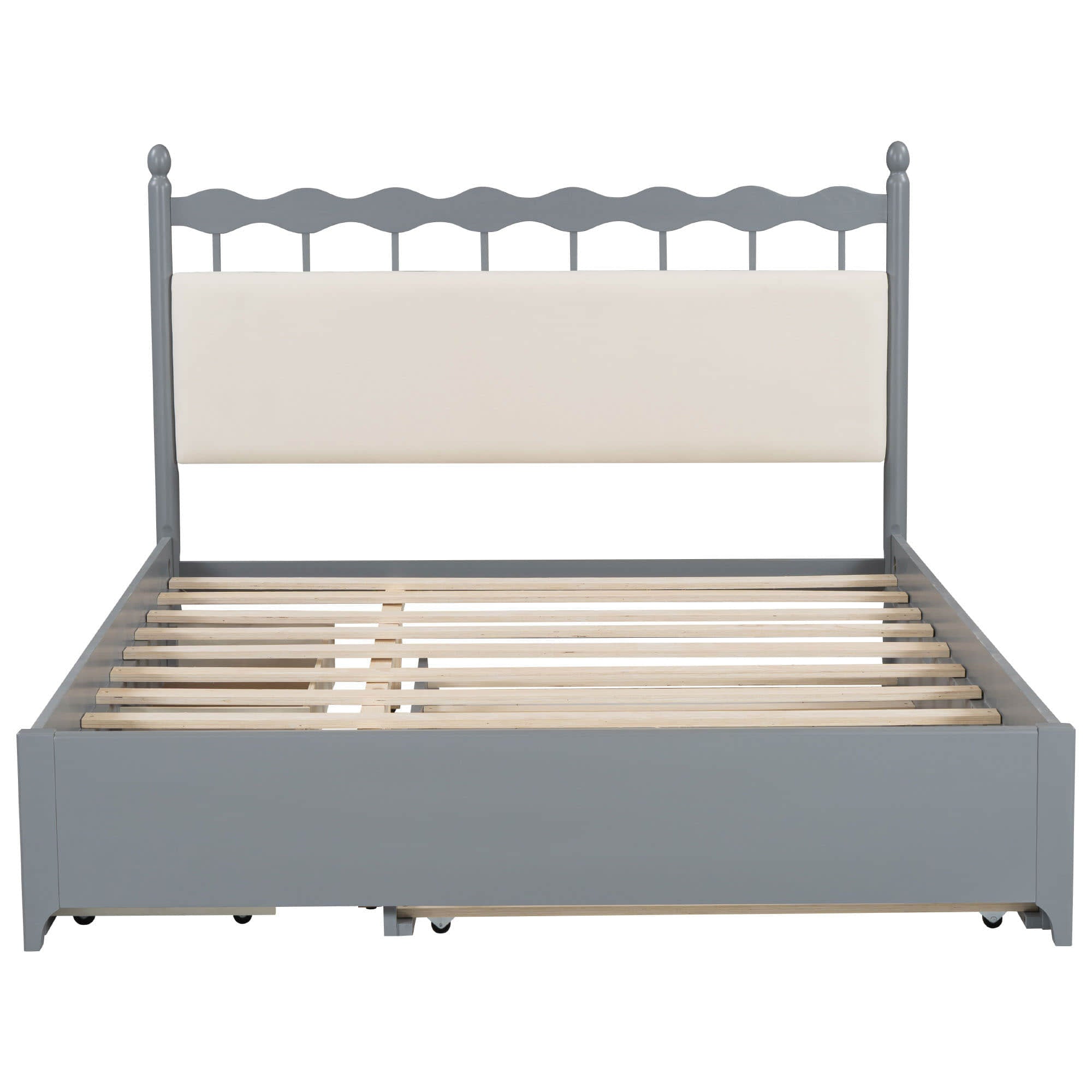 Wooden Queen Storage Bed with Headboard and Storage, Twin Trundle Bed