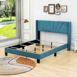 Queen Size Velvet Upholstered Platform Bed Frame with Headboard