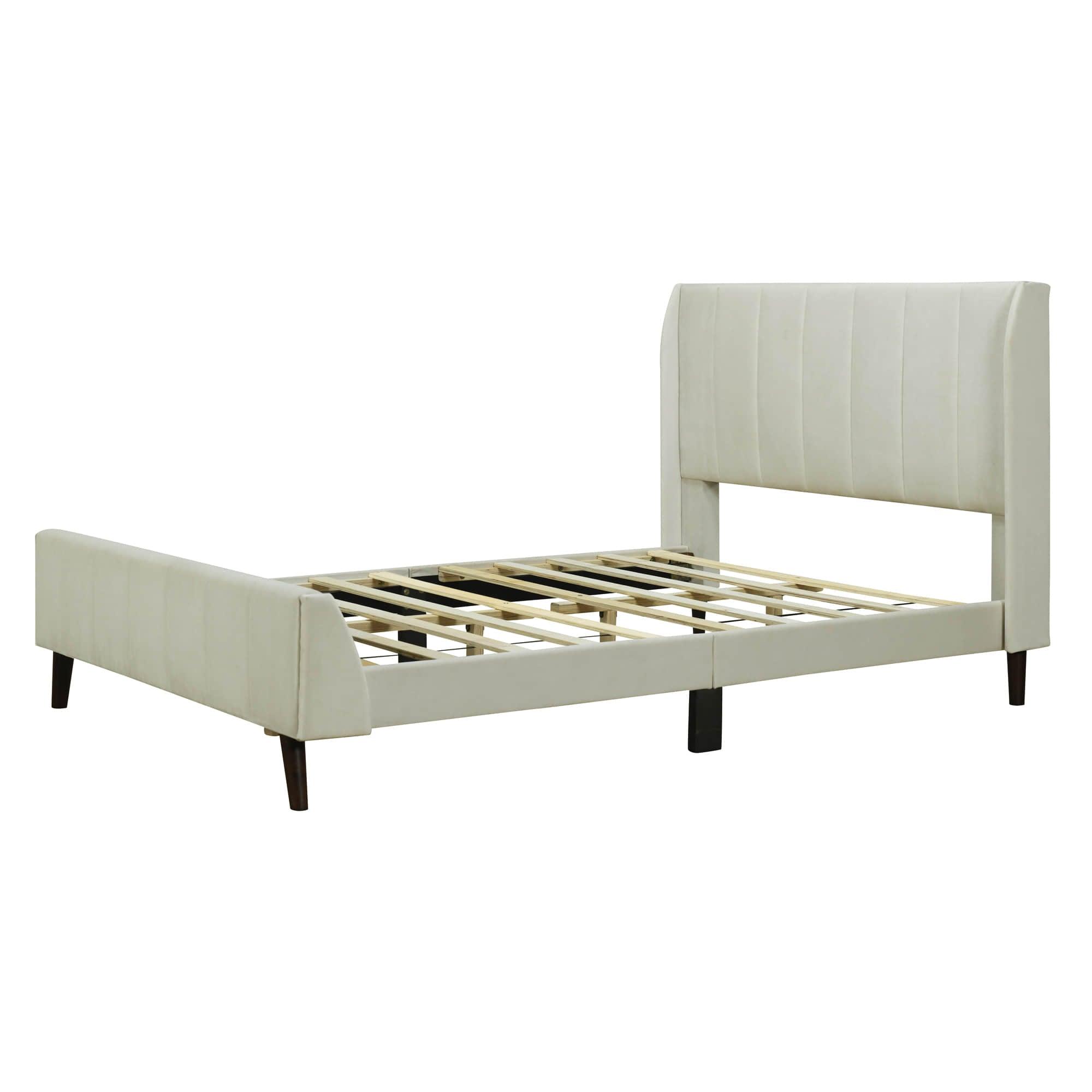 Modern Velvet Upholstered Full Size Bed Frame with Wingback Headboard