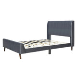 Modern Velvet Upholstered Full Size Bed Frame with Wingback Headboard