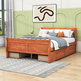 Wood Full Size Sleigh Bed Frame with Headboard and Storage Drawers