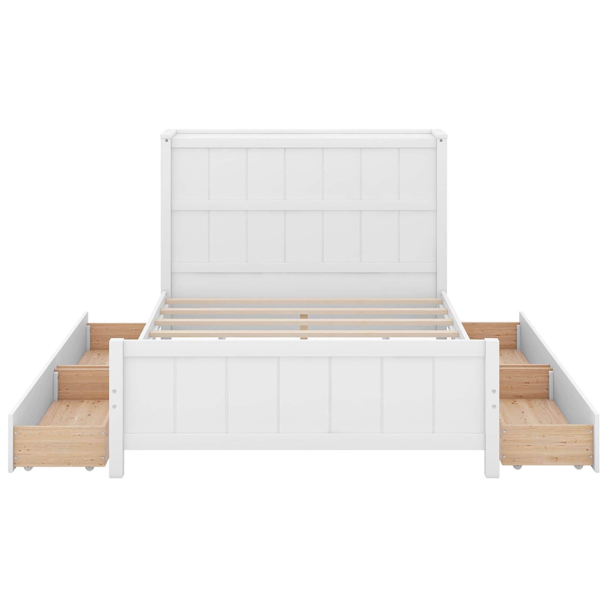 Wooden Full Size Platform Bed with Headboard and Storage - [Drawers, Shelves]