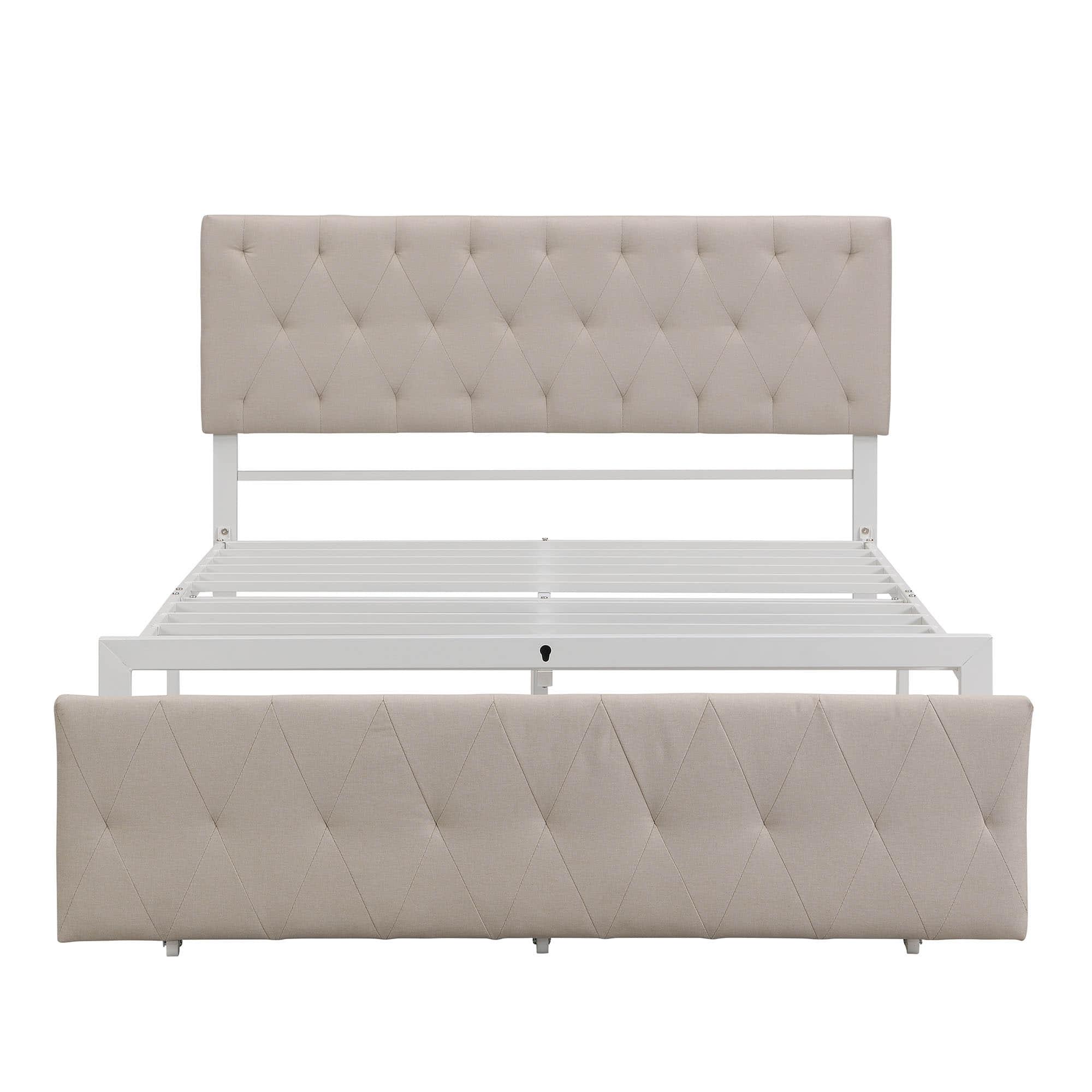 Metal Full Size Upholstered Storage Bed with Headboard and Drawers