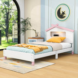 Kids Twin Platform Bed with House-Shaped Headboard and LED Lights