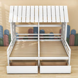 Wooden Double Twin Size House Platform Beds with Storage for 2 Kids