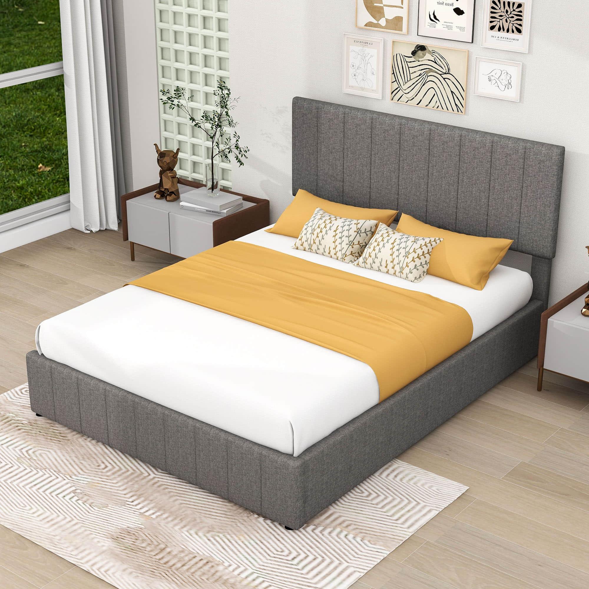 Modern Queen Upholstered Bed Frame with Storage - Hydraulic Lift System