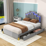 Upholstered Platform Full Size Bed Frame with Headboard and LED Lights