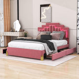 Upholstered Platform Queen Bed Frame with Headboard and LED Lights