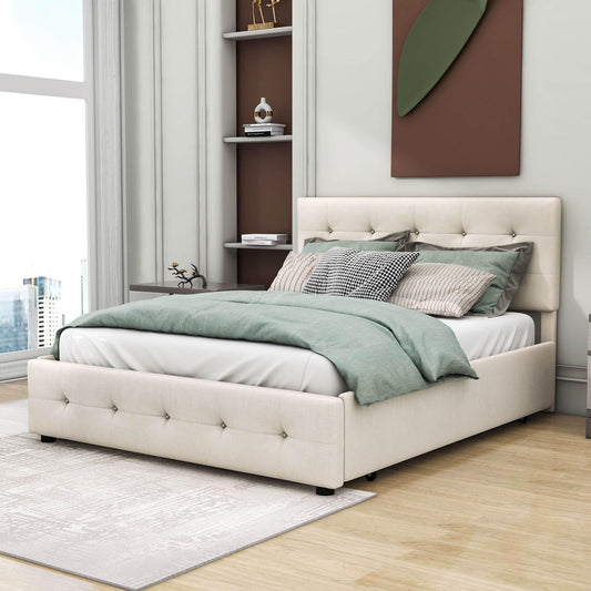 Upholstered Queen Size Platform Bed with Storage and Twin XL Trundle - [Headboard]