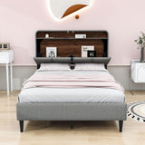 Smart Full Size Platform Upholstered Bed Frame with Storage Headboard