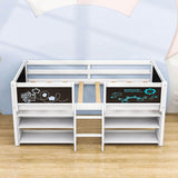 Wooden Low Twin Loft Bed with Detachable Storage Shelves for Kids Toddler