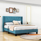 Queen Size Velvet Upholstered Platform Bed Frame with Headboard