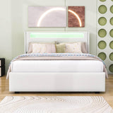 Modern Queen Upholstered Platform Bed with LED Frame and Twin XL Trundle