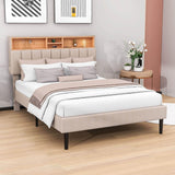 Mid-Century Modern Full Size Upholstered Platform Bed Frame with Storage