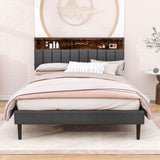 Mid-Century Modern Queen Size Upholstered Platform Bed Frame with Storage