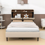 Smart Full Size Platform Upholstered Bed Frame with Storage Headboard