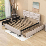 Queen Upholstered Platform Bed Frame with Headboard, Under Bed Storage