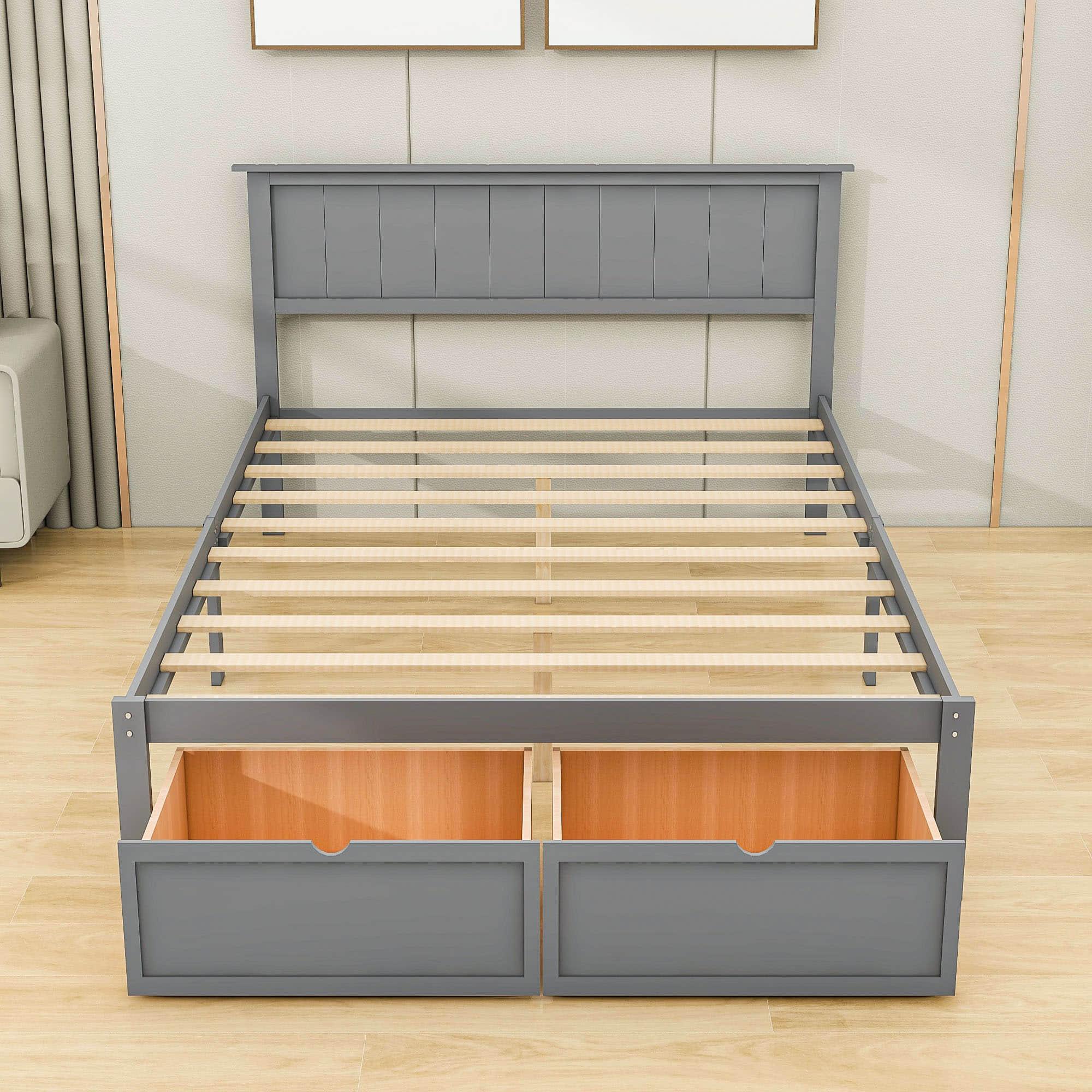 Full Size Platform Bed Frame with Under bed Storage - [Wooden, Drawers]