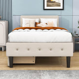 Modern Twin Size Upholstered Platform Bed with Under Bed Storage Drawers