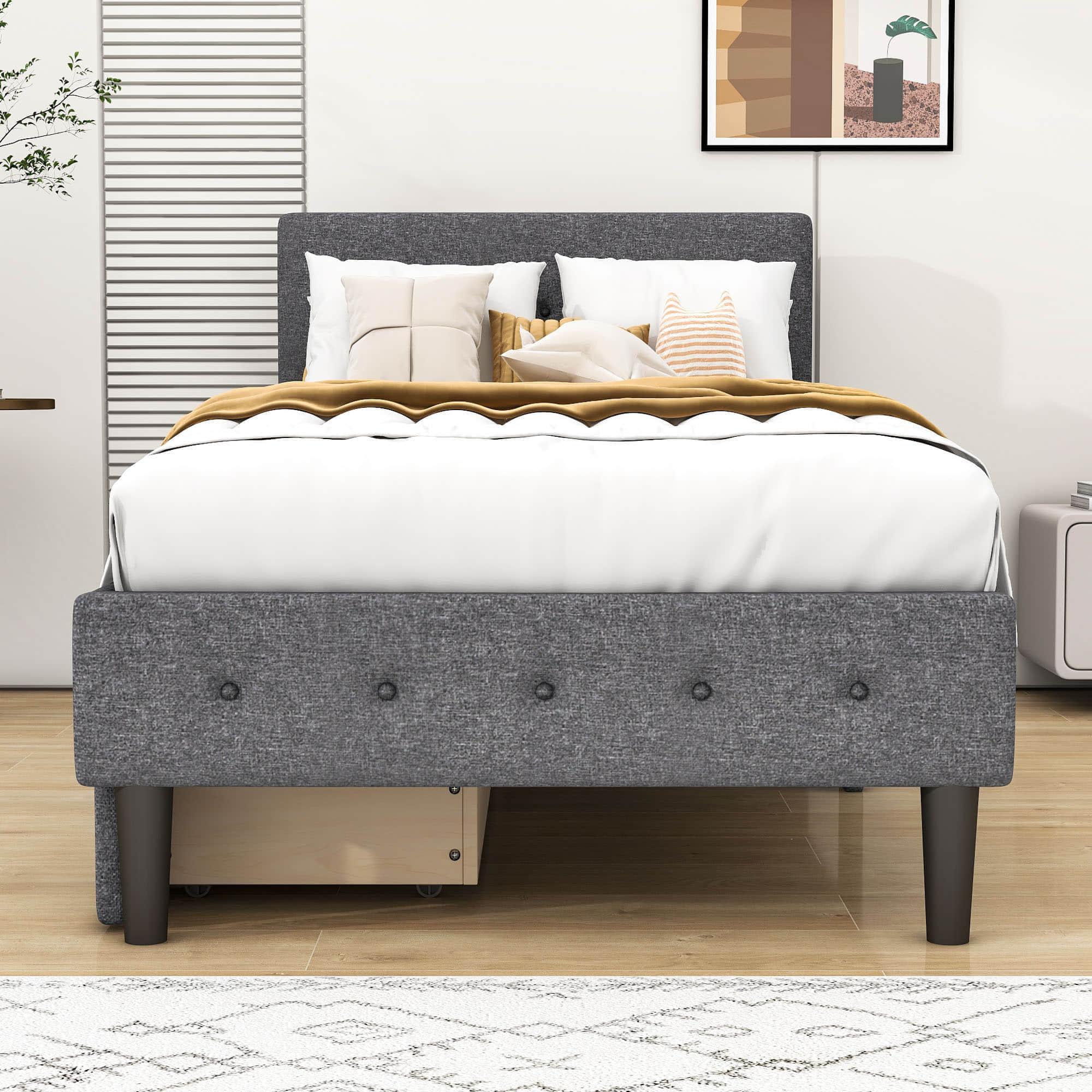 Modern Twin Size Upholstered Platform Bed with Under Bed Storage Drawers