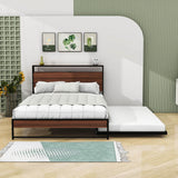 Full Size Smart Platform Bed with Twin Trundle Bed and Shelf Headboard