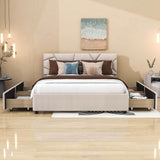 Queen Upholstered Platform Bed Frame with Headboard, Under Bed Storage