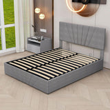 Upholstered Queen Size Platform Bed with Headboard and Hydraulic Storage System