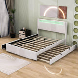 Modern Queen Upholstered Platform Bed with LED Frame and Twin XL Trundle