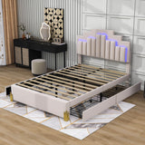 Upholstered Platform Full Size Bed Frame with Headboard and LED Lights