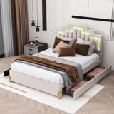 Upholstered Platform Queen Bed Frame with Headboard and LED Lights