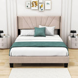 Queen Size Velvet Upholstered Platform Bed Frame with Headboard