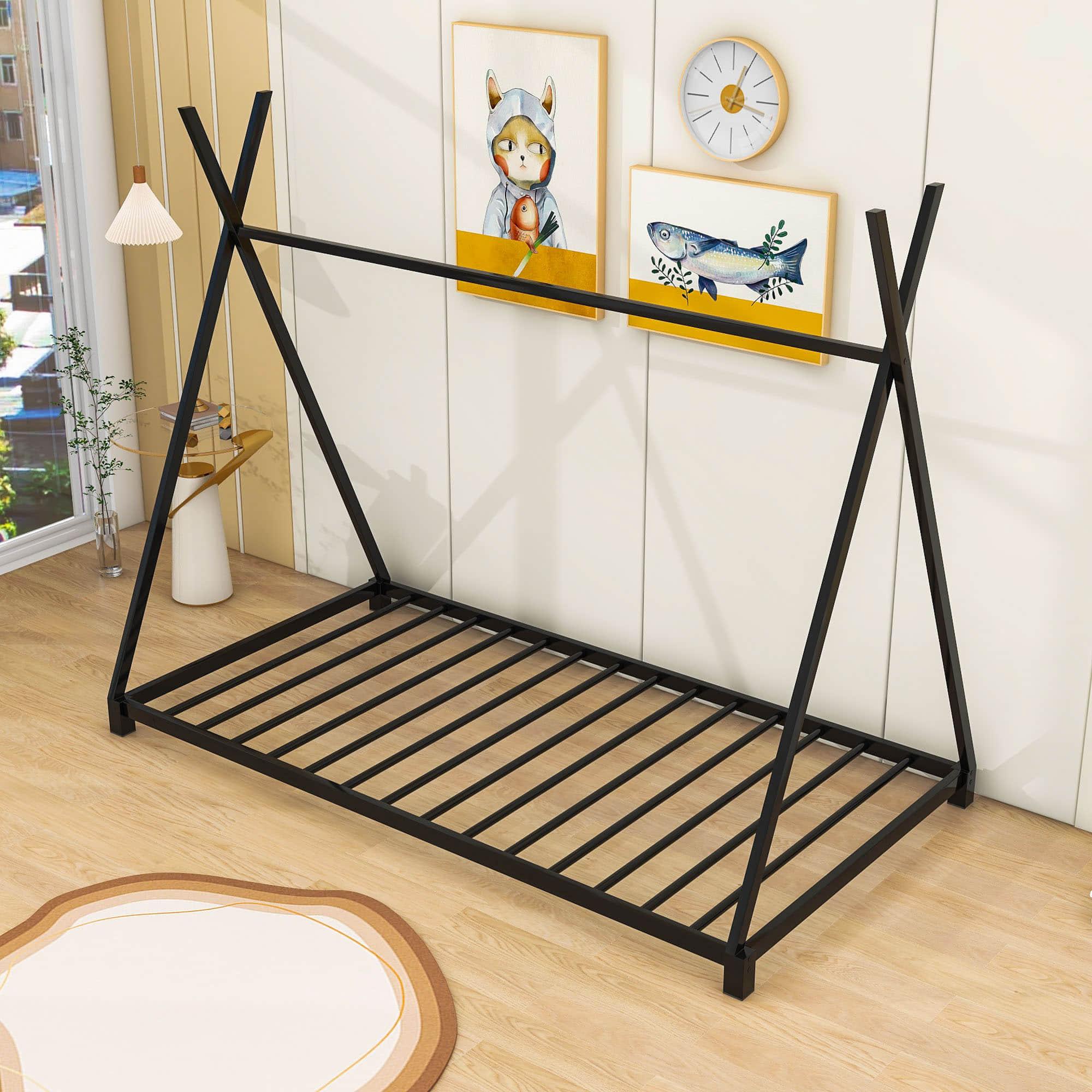 Metal Teepee-Shaped Montessori Bed Frame for Kids, Toddler - [Low to Floor]