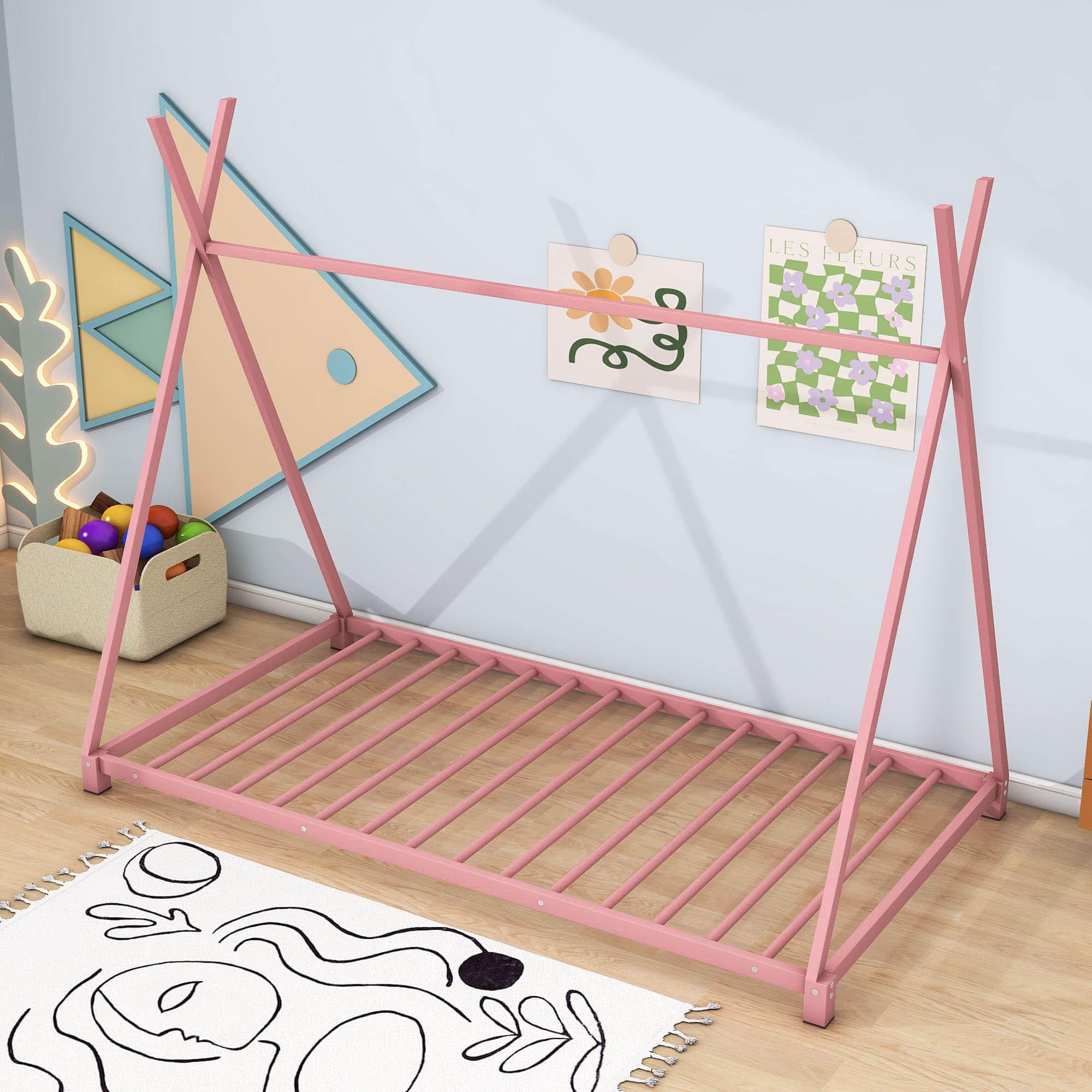 Metal Teepee-Shaped Montessori Bed Frame for Kids, Toddler - [Low to Floor]