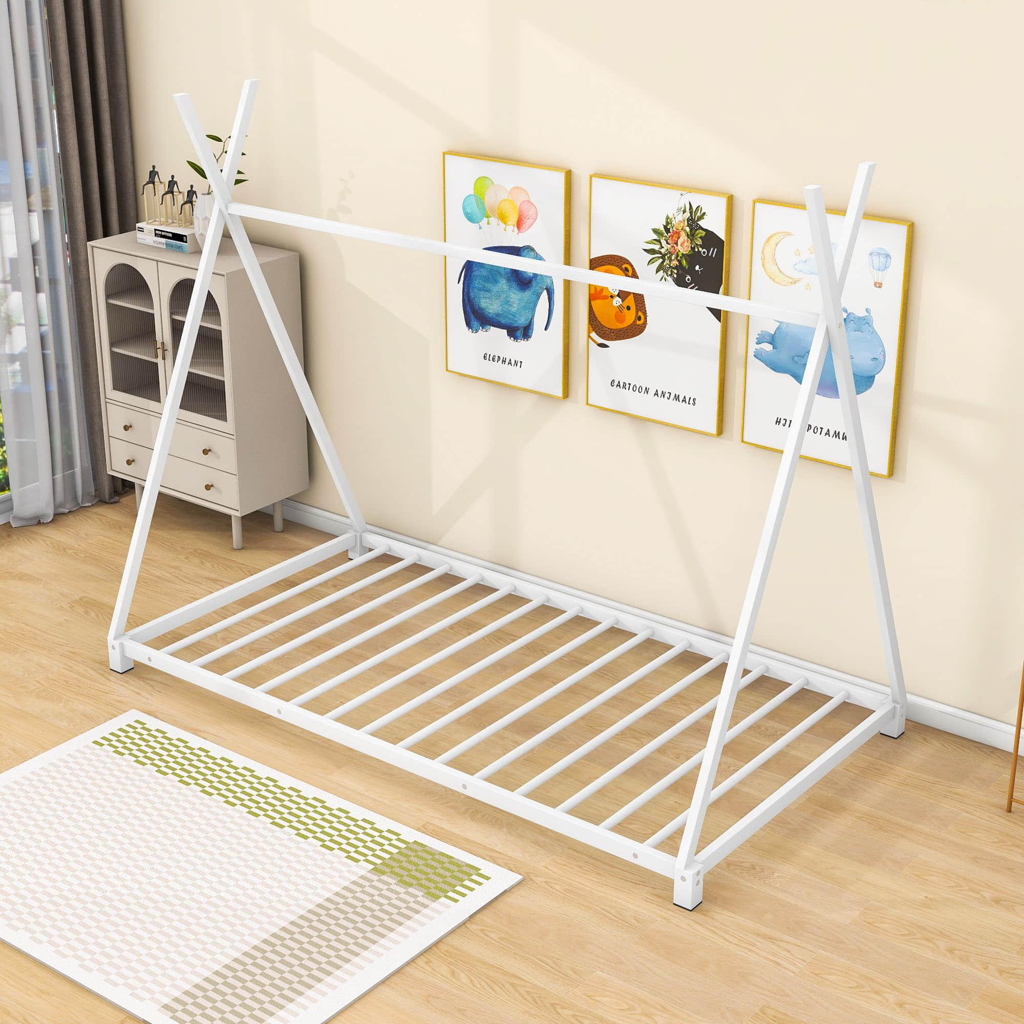 Metal Teepee-Shaped Montessori Bed Frame for Kids, Toddler - [Low to Floor]