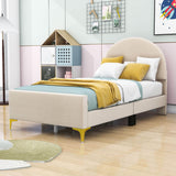 Velvet Upholstered Twin Bed Frame with Headboard for Kids, Adults