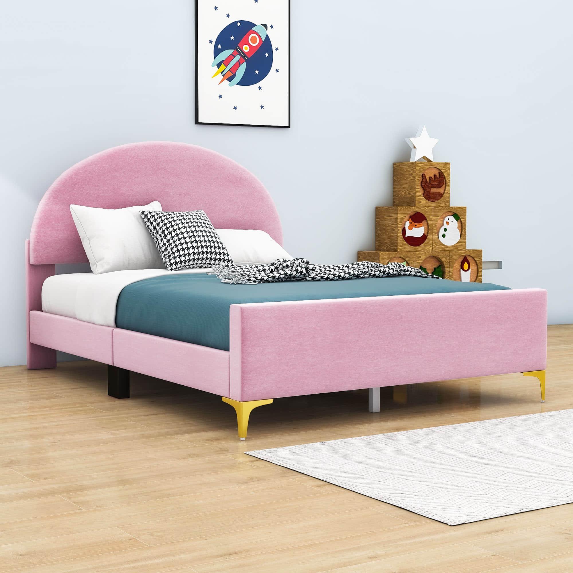 Velvet Upholstered Full Size Platform Bed Frame with Headboard