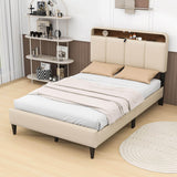 Smart Full Size Platform Upholstered Bed Frame with Storage Headboard