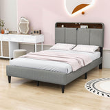 Smart Full Size Platform Upholstered Bed Frame with Storage Headboard