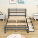 Full Size Wooden Platform Bed with Storage Drawers and Headboard