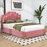 Upholstered Platform Full Size Bed Frame with Headboard and LED Lights