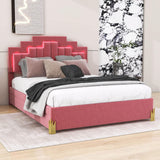 Upholstered Platform Queen Bed Frame with Headboard and LED Lights