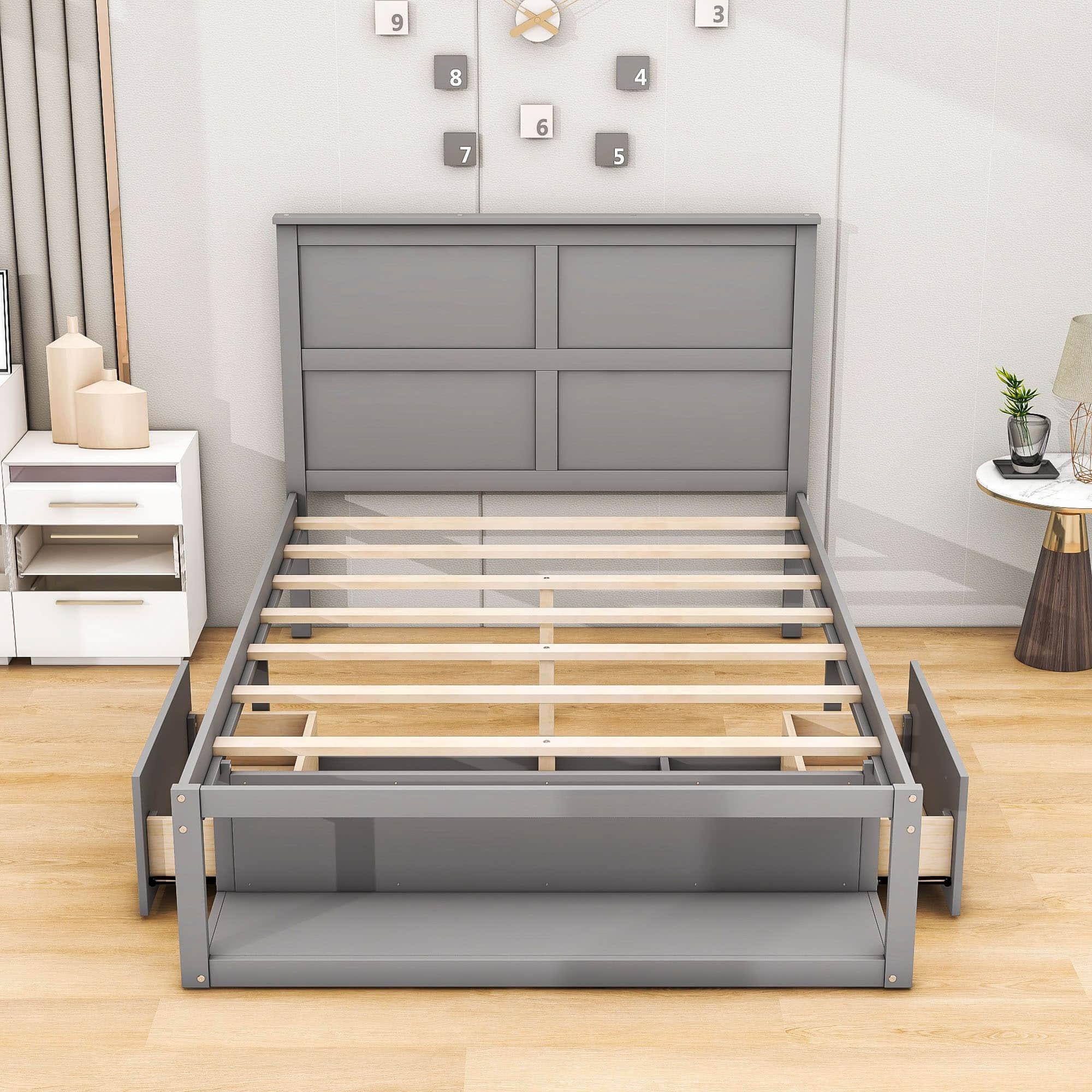 Wooden Full Size Platform Bed with Storage - [Drawers, Shelf]