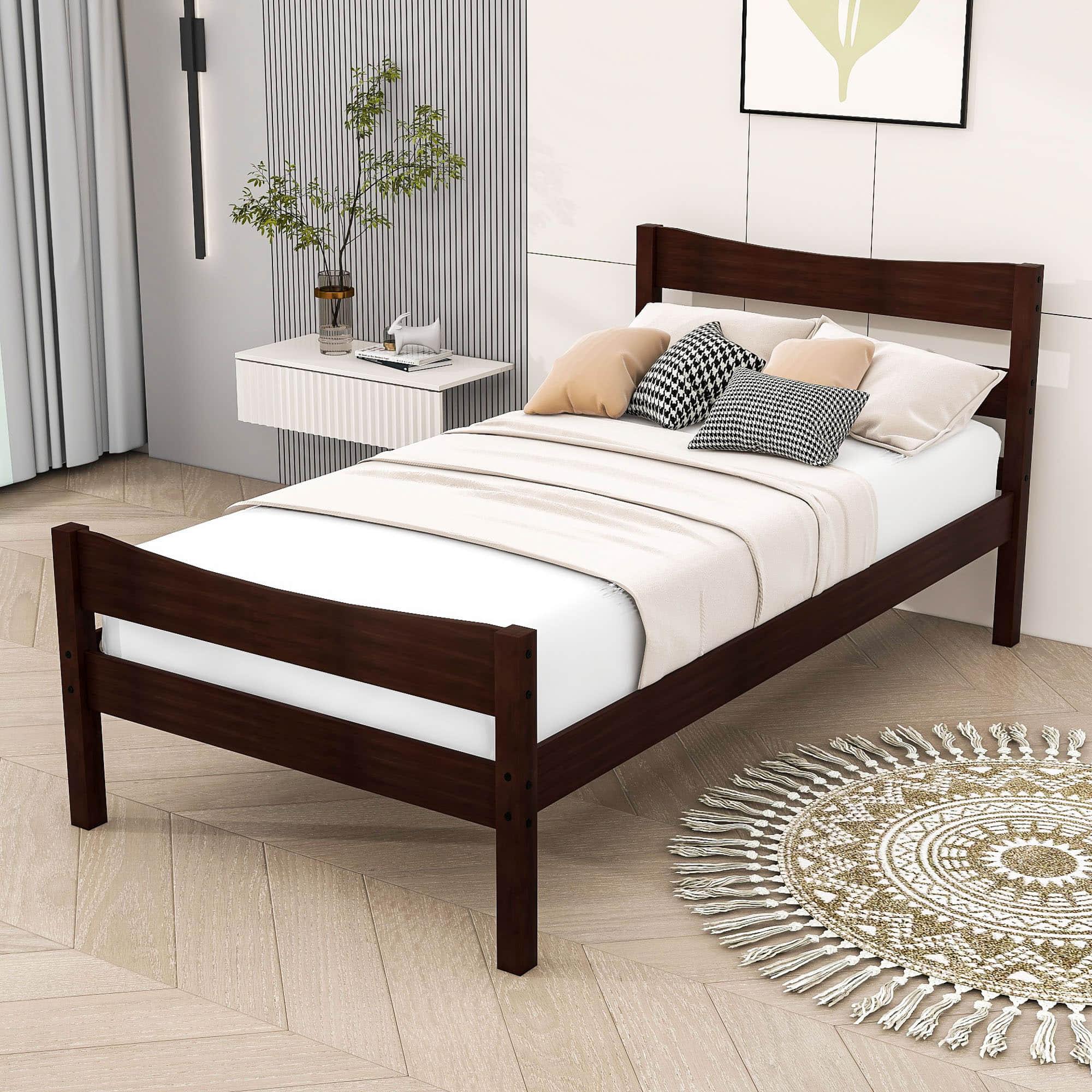 Kids Twin Wooden Platform Bed with Headboard