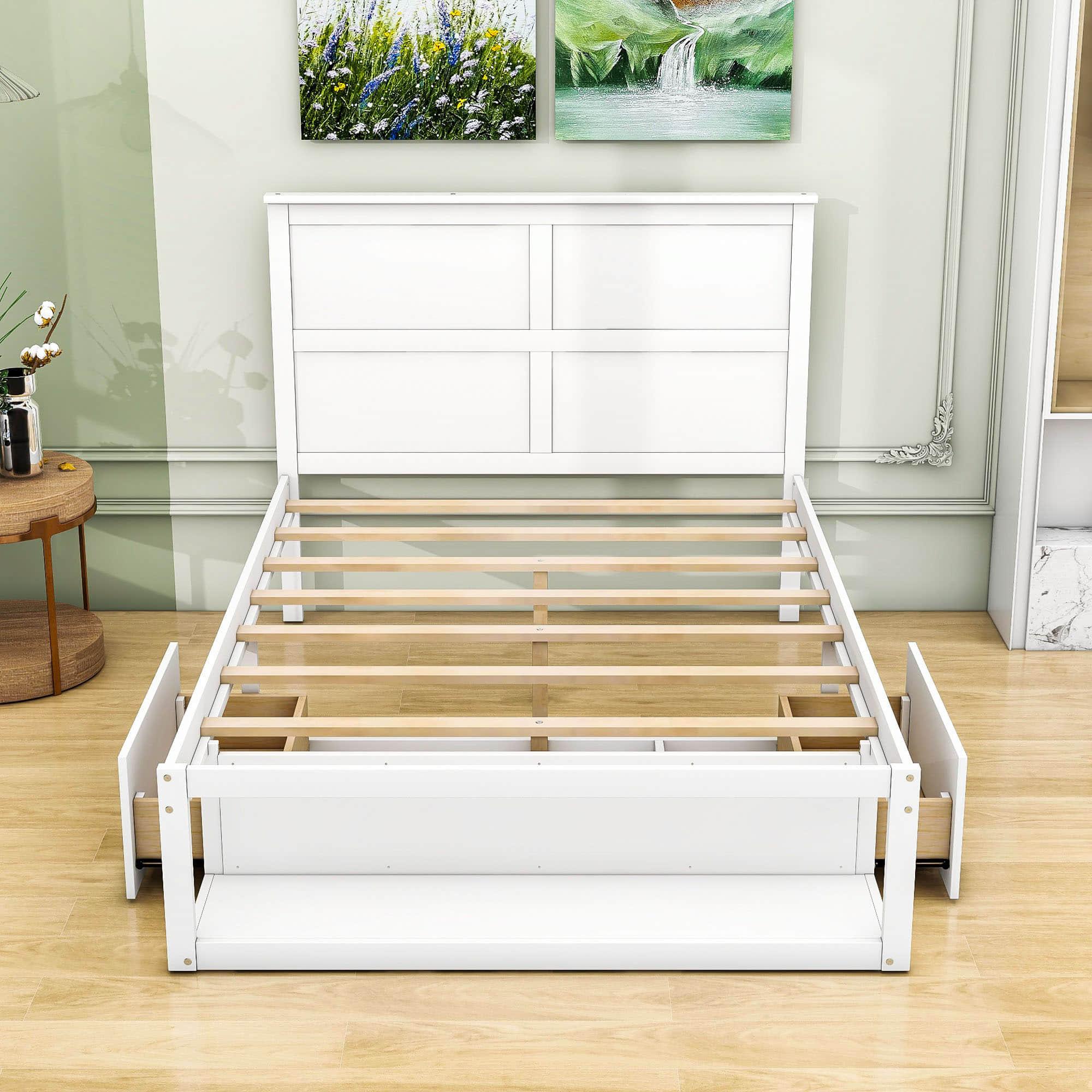 Wooden Full Size Platform Bed with Storage - [Drawers, Shelf]