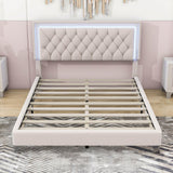 Modern Queen Size Upholstered Bed Frame with LED Lights and Headboard