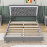 Modern Queen Size Upholstered Bed Frame with LED Lights and Headboard